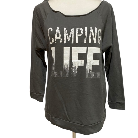 Gray Camping Life Hoodie with Distressed Text - Picture 3 of 14
